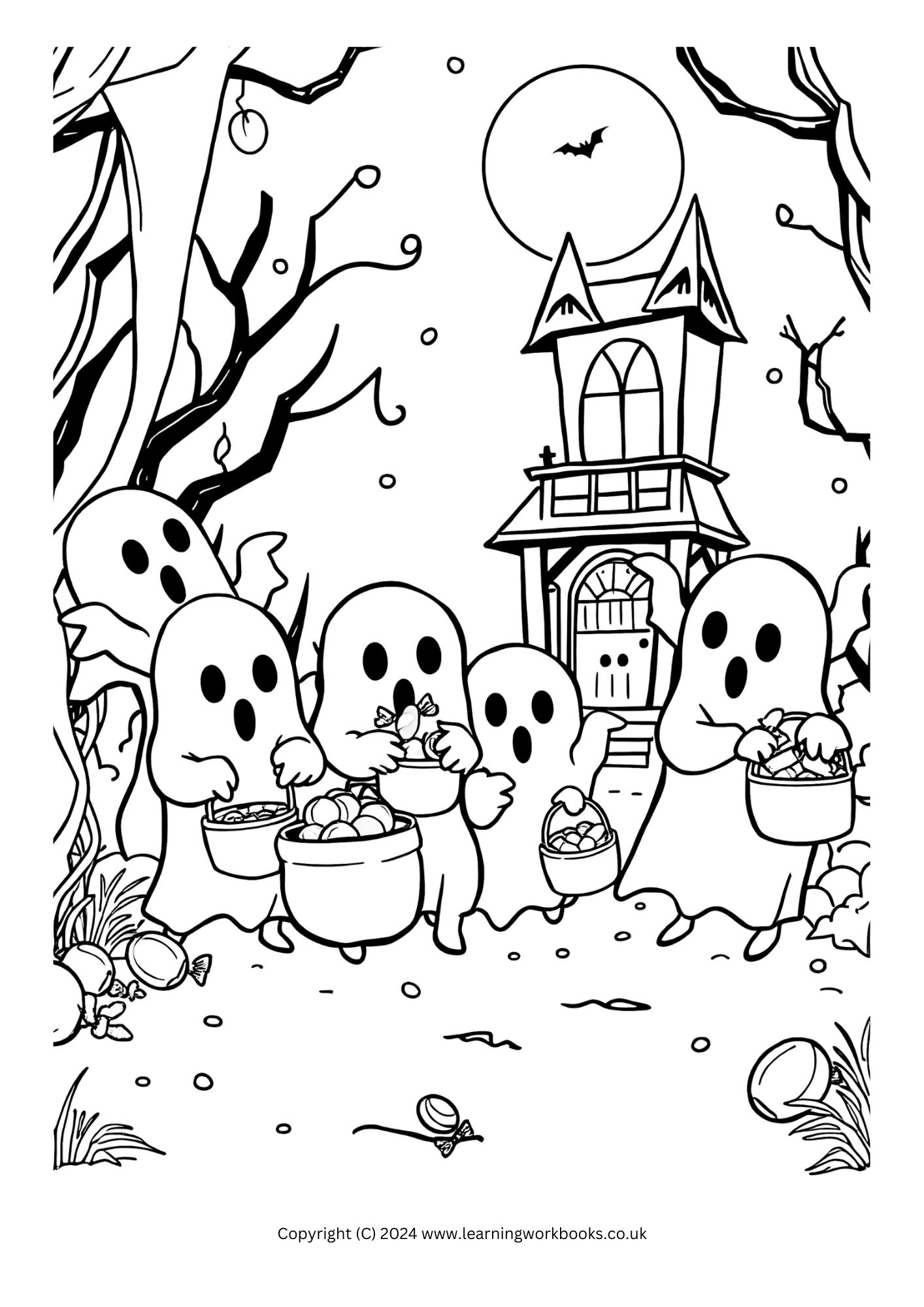 Kawaii Haunted Mansion Halloween Colouring Book