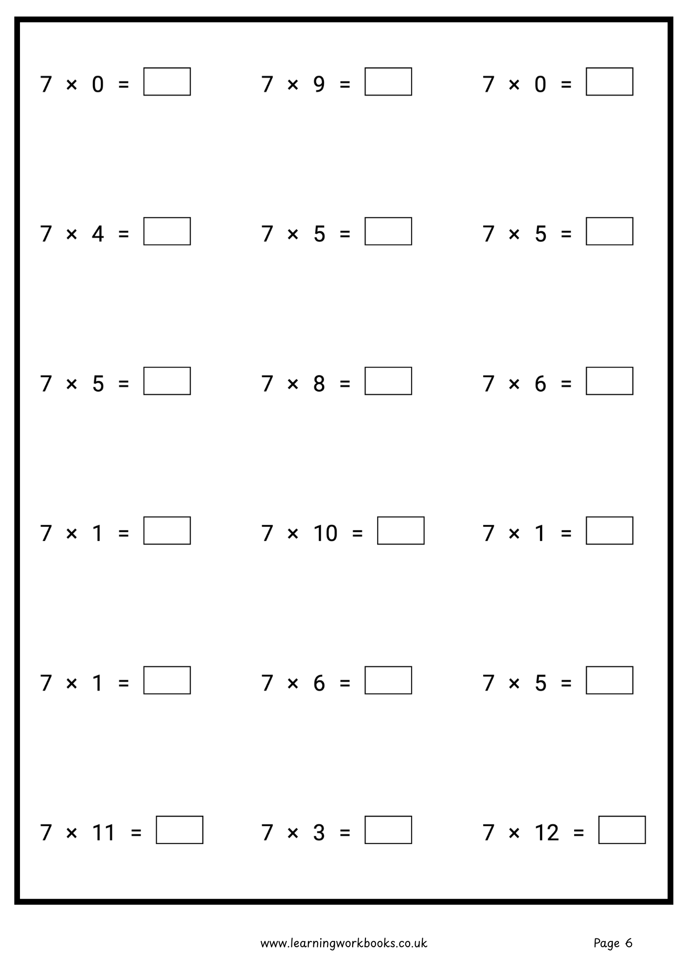 7 Times Table Workbook (downloadable digital product)