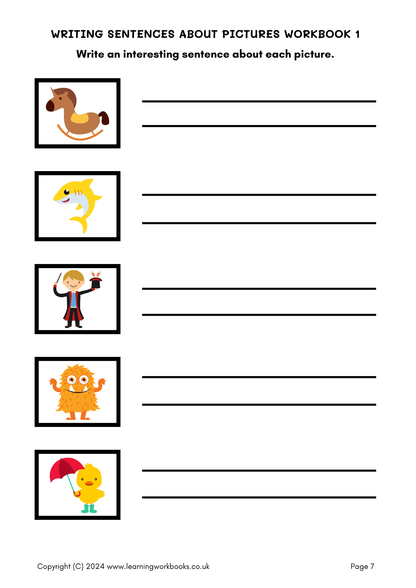 Writing Sentences About Pictures Workbook 1