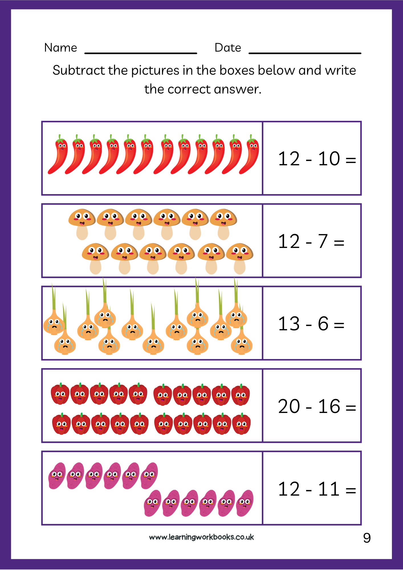 Subtraction to 20 Workbook 1 (downloadable digital product)