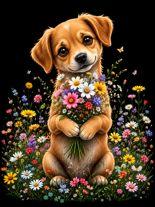 Cute Dog Holding a Bouquet / Dogs Printable Art 1 / Premium Printable Digital Download