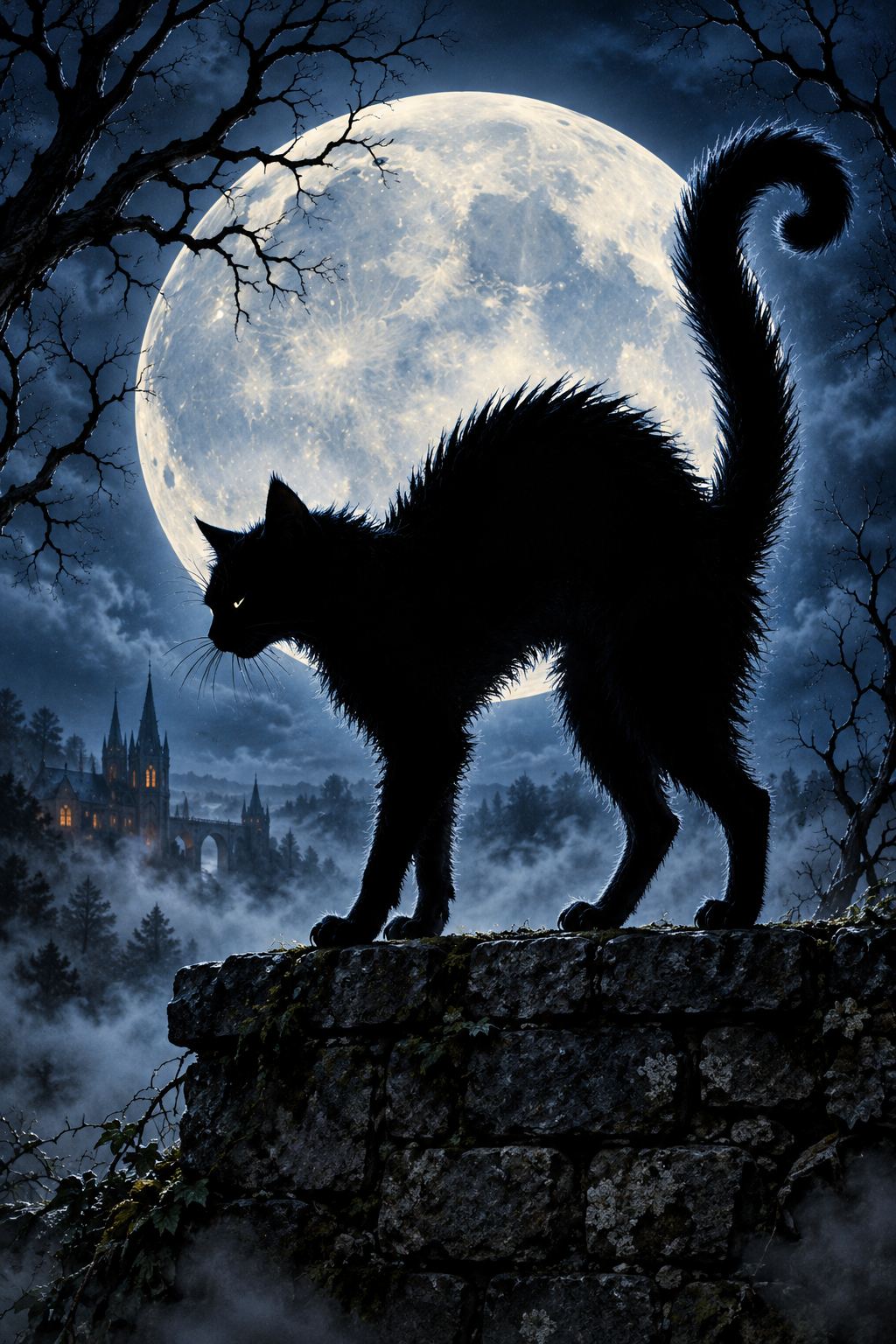 Wicked Black Cat with an Arched Back and Raised Tail / Halloween Printable Art 11 / High Resolution Digital Download