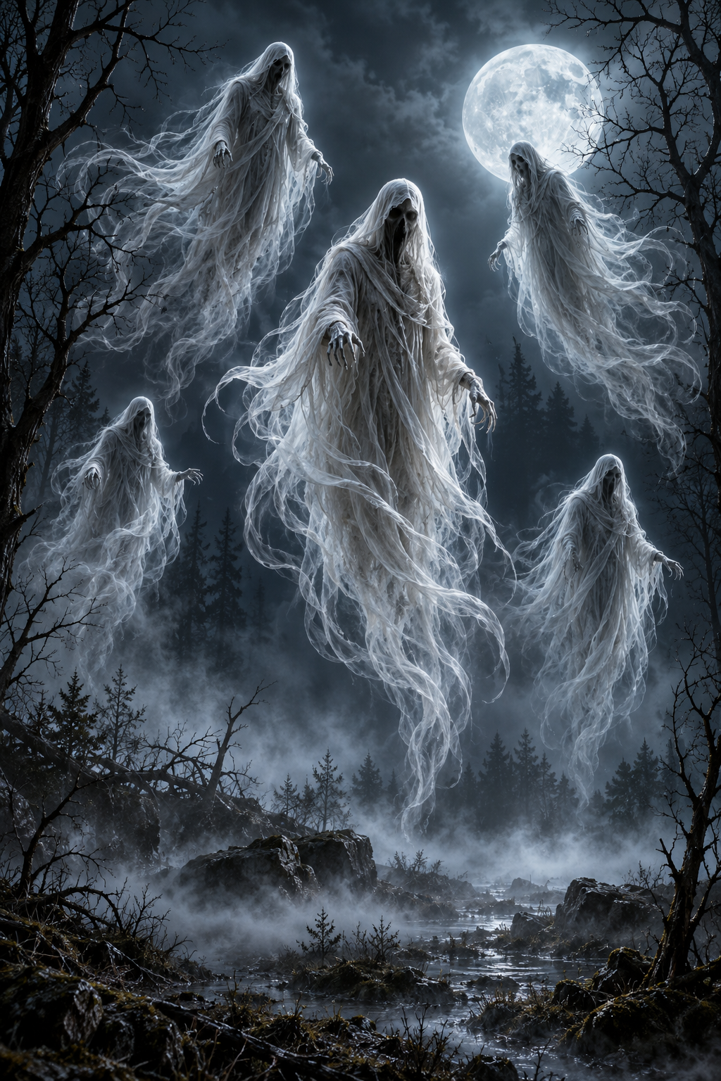 Eerie Ghostly Apparitions Floating in the Air / Halloween Printable Art 5 / Digital Download / High Resolution for High Quality Printing