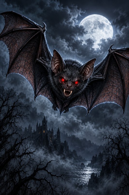 Wicked Vampire Bat with Sharp Fangs and Glowing Red Eyes / Halloween Printable Art 6 / Digital Download / High Resolution for High Quality Printing
