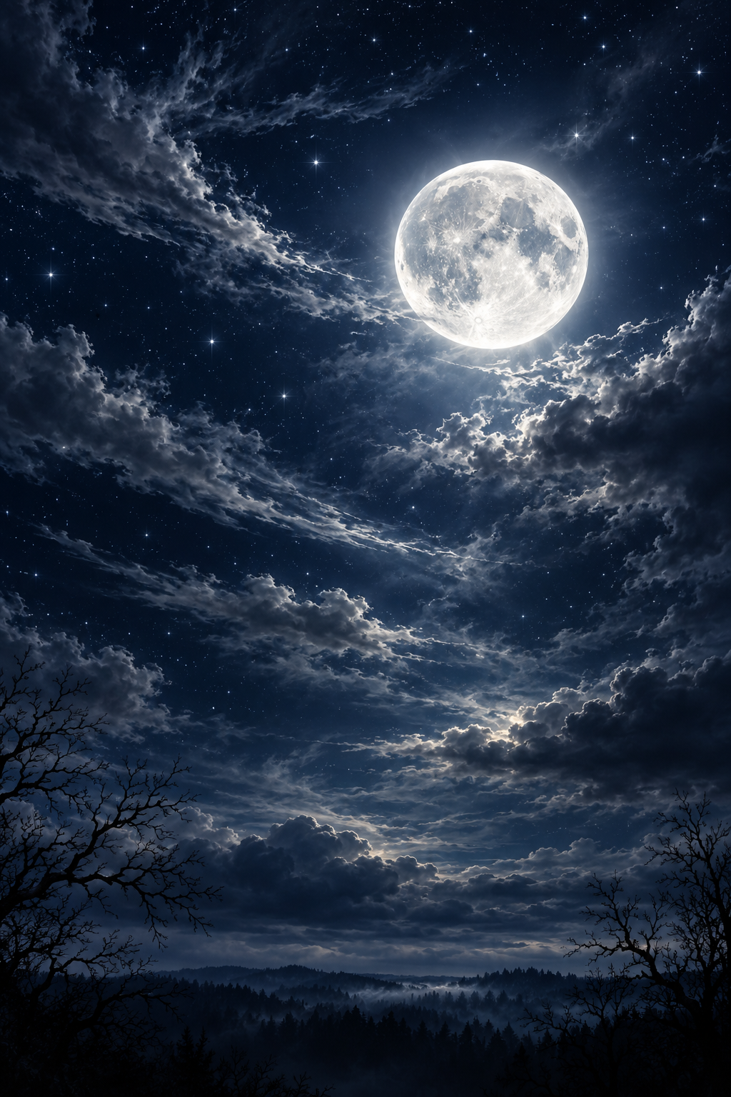 Moonlit Halloween Night Sky with Stars and Wispy Clouds / Halloween Printable 18 / High Resolution Digital Download