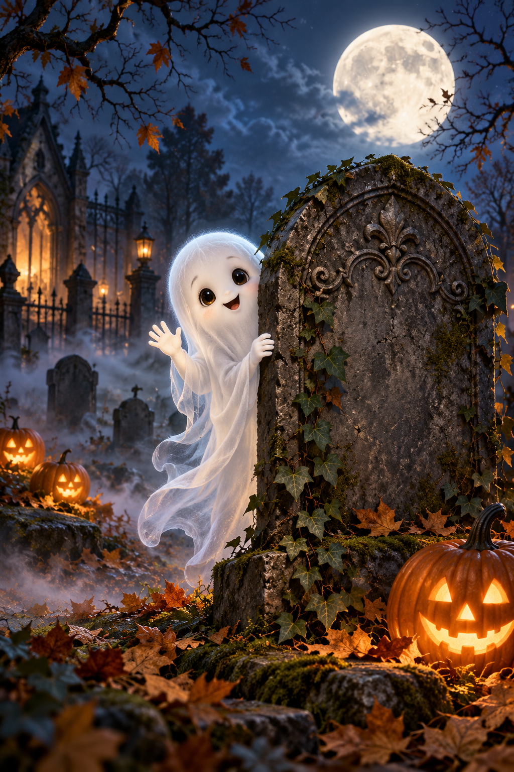 Playful Ghost Playing Peek-a-Boo Behind a Tombstone / Halloween Printable 20 / High Resolution Digital Download