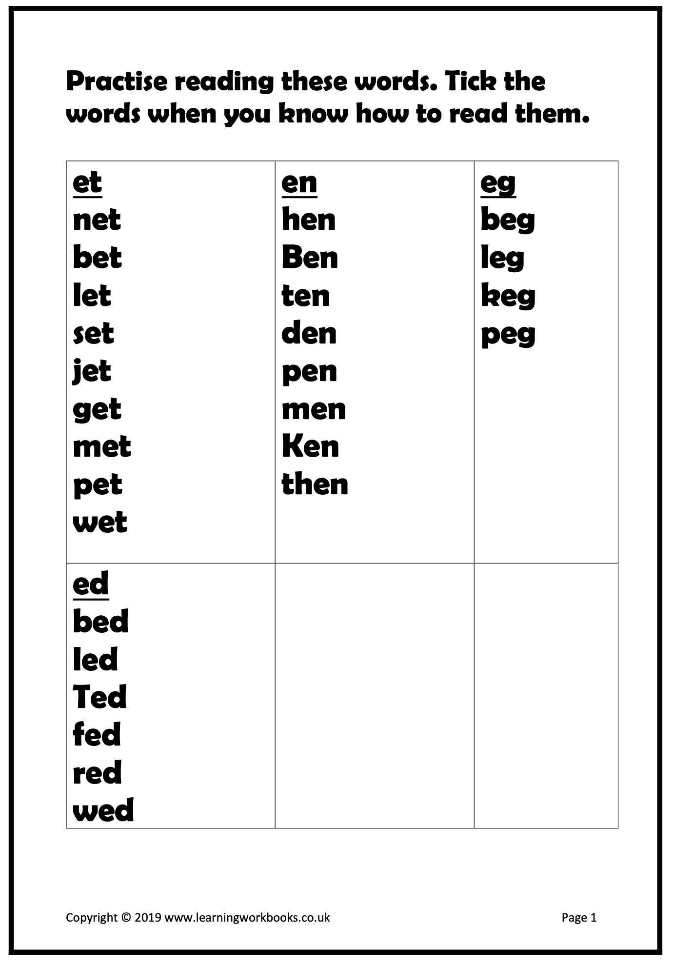 Phonics Workbook 2 - Short Vowel e (downloadable digital product)