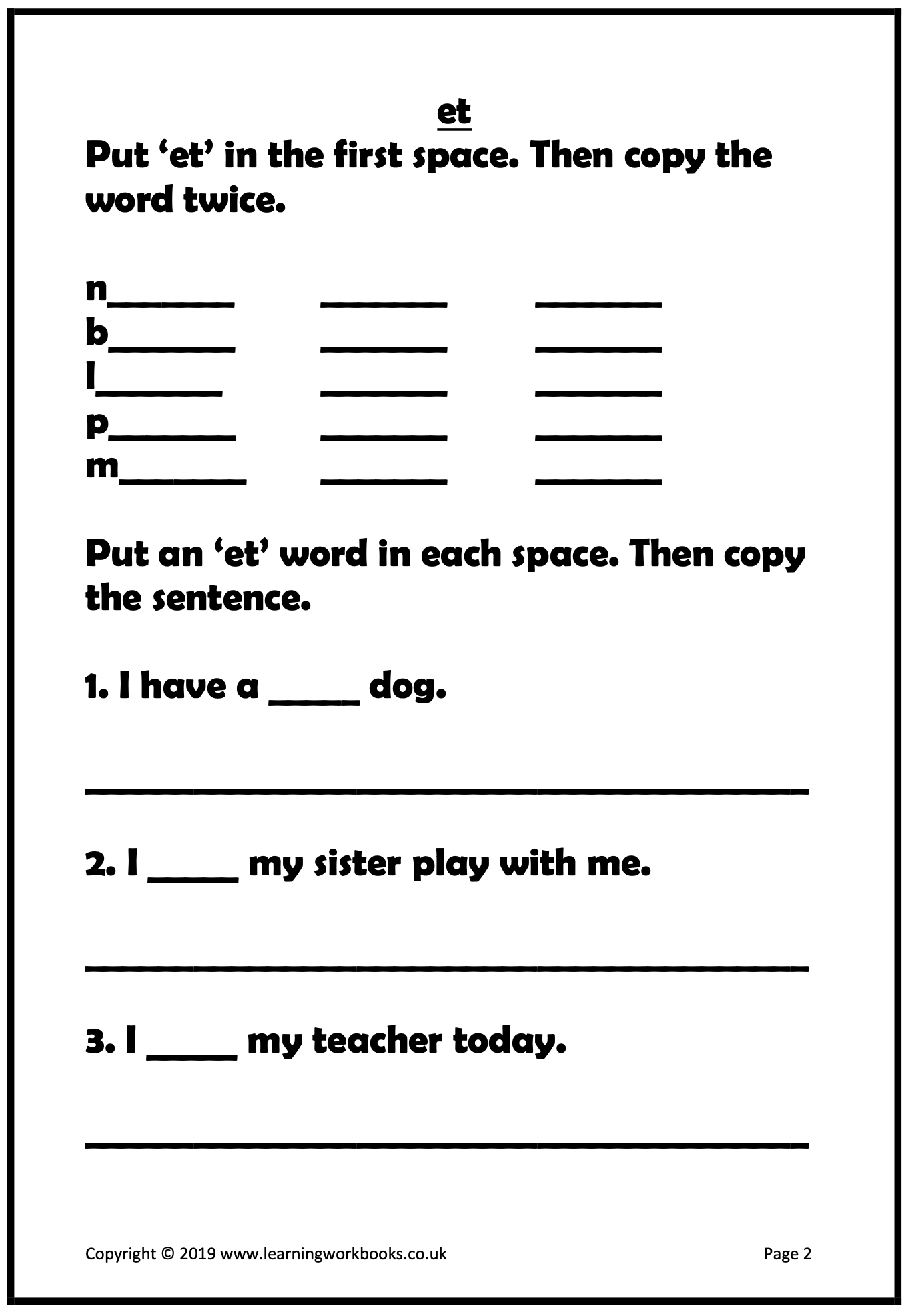 Phonics Workbook 2 - Short Vowel e (downloadable digital product)