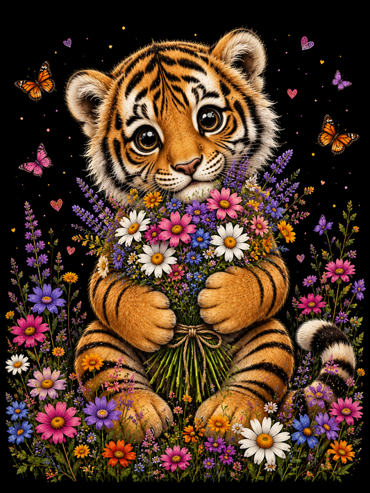 Cute Tiger Holding a Bouquet / Tigers Printable Art 1 / Premium Printable Digital Download