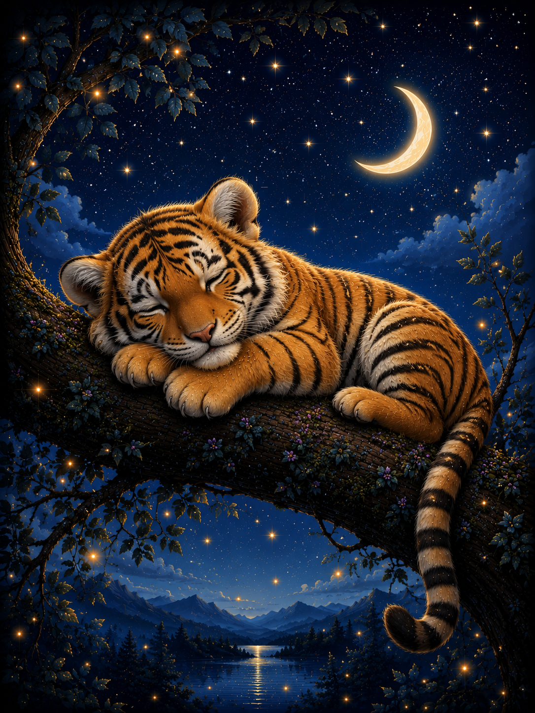 Sleeping Tiger on a Branch / Tigers Printable Art 2 / Premium Printable Digital Download