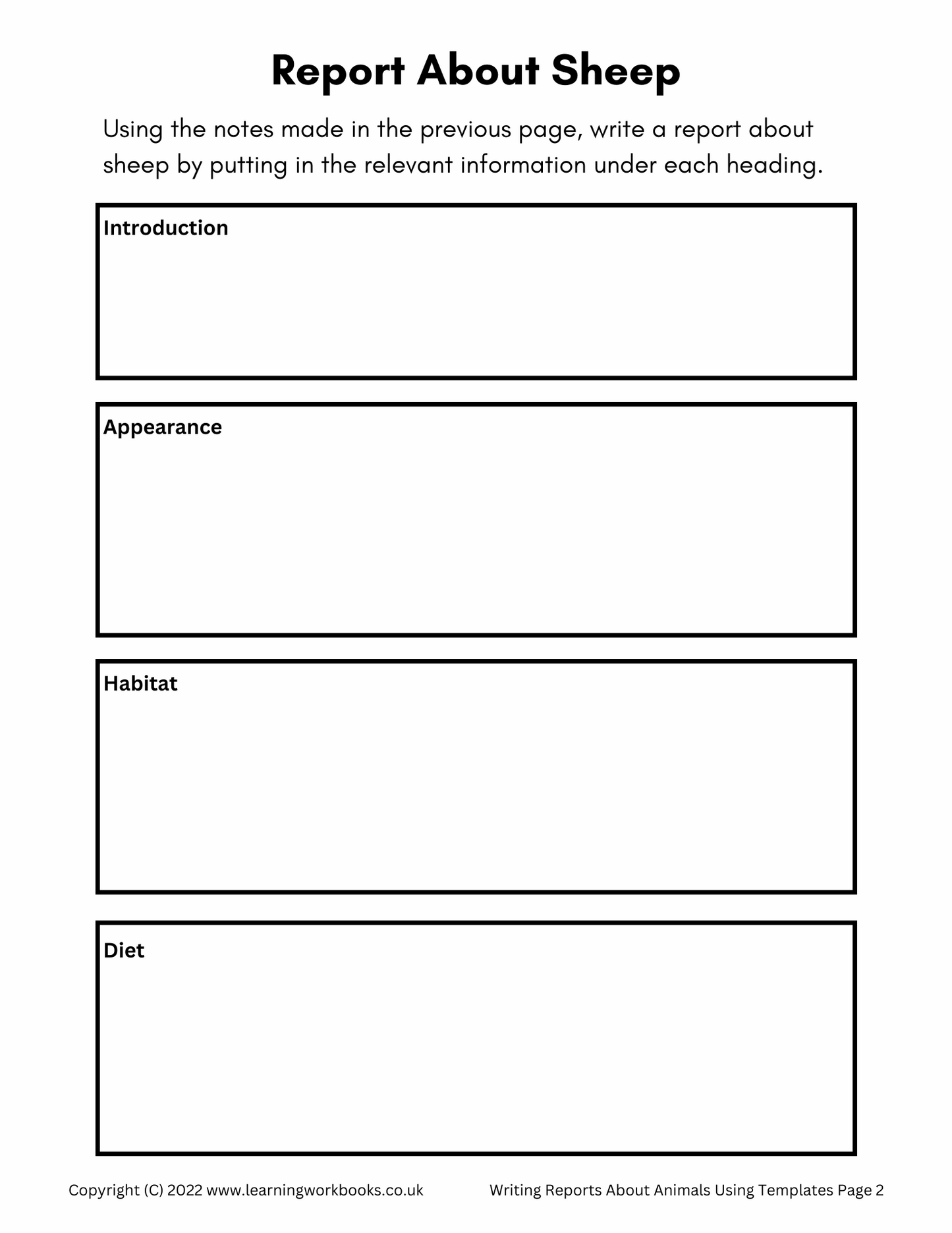 Writing Reports About Animals Using Templates Workbook 2