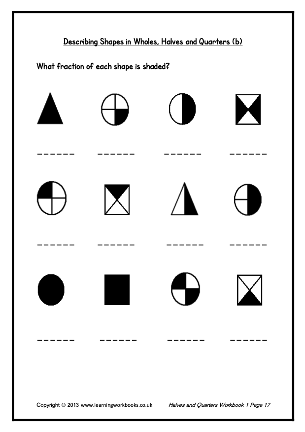 Fractions: Halves and Quarters Workbook 1