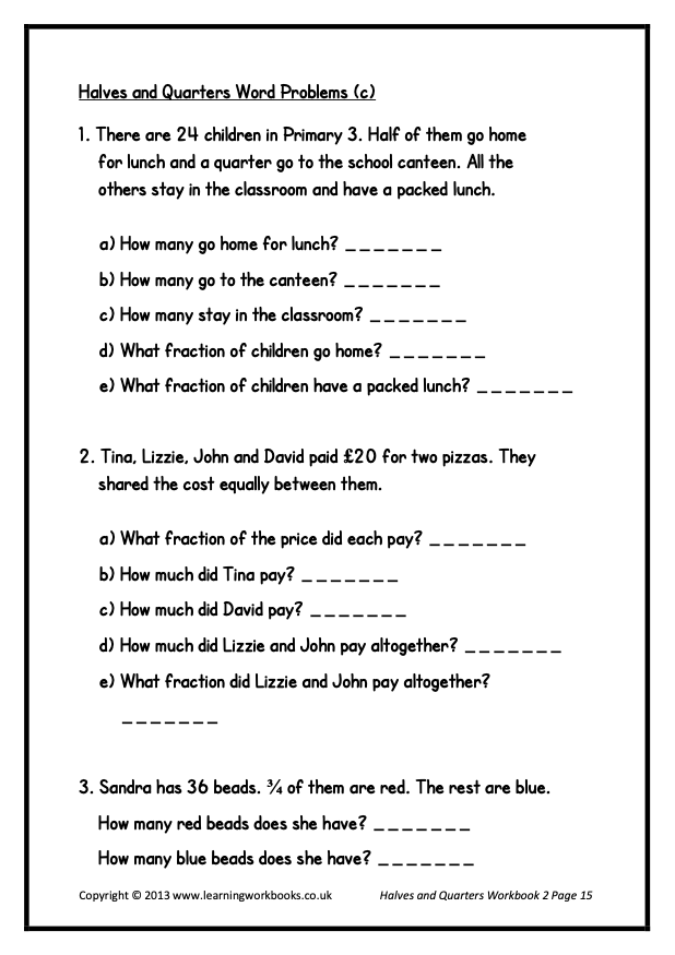 Fractions: Halves and Quarters Workbook 2