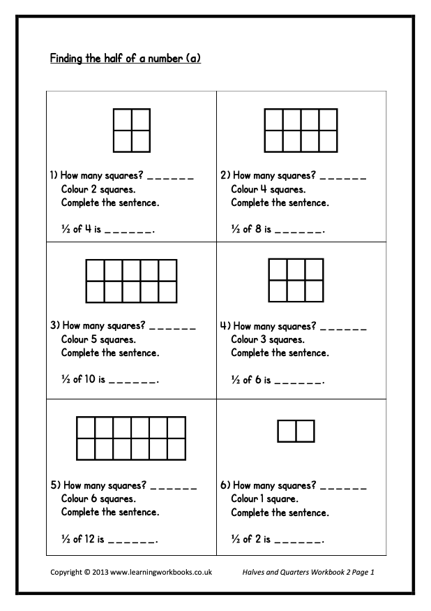 Fractions: Halves and Quarters Workbook 2