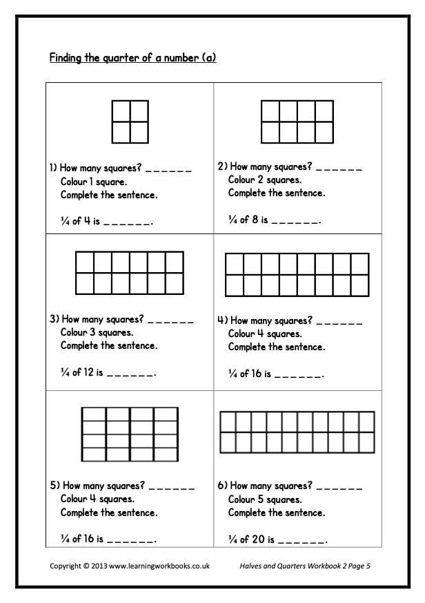 Fractions: Halves and Quarters Workbook 2