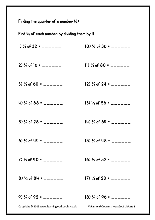 Fractions: Halves and Quarters Workbook 2