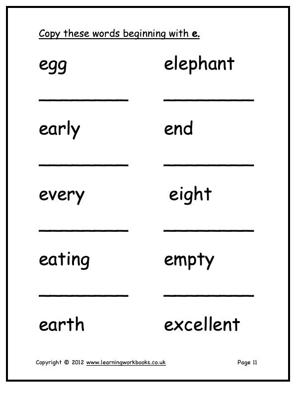 Alphabet Workbook Letter E