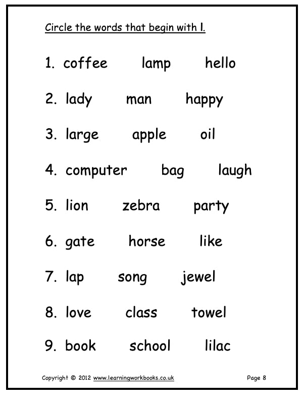 Alphabet Workbook Letter L