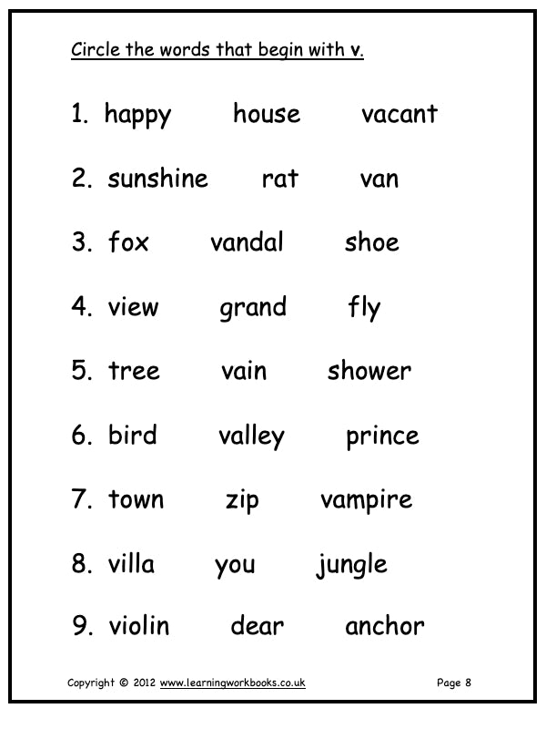 Alphabet Workbook Letter V