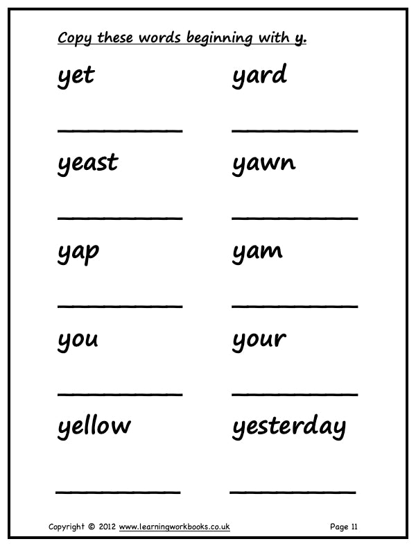 Alphabet Workbook Letter Y