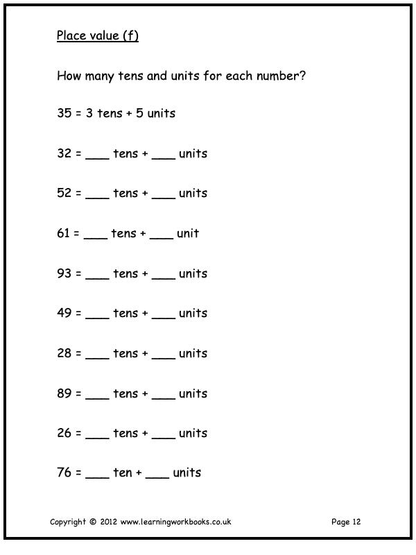 Numbers to 100 Homework Sheets