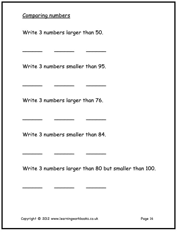 Numbers to 100 Homework Sheets