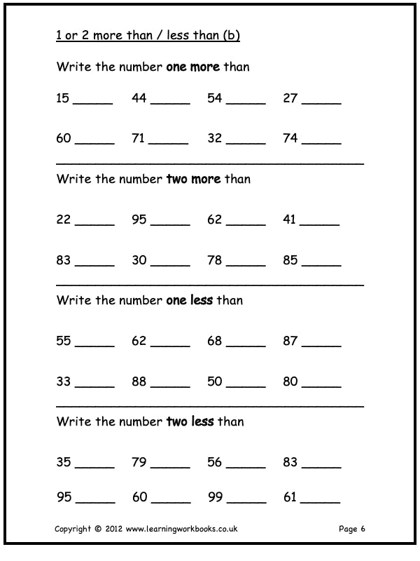 Numbers to 100 Homework Sheets