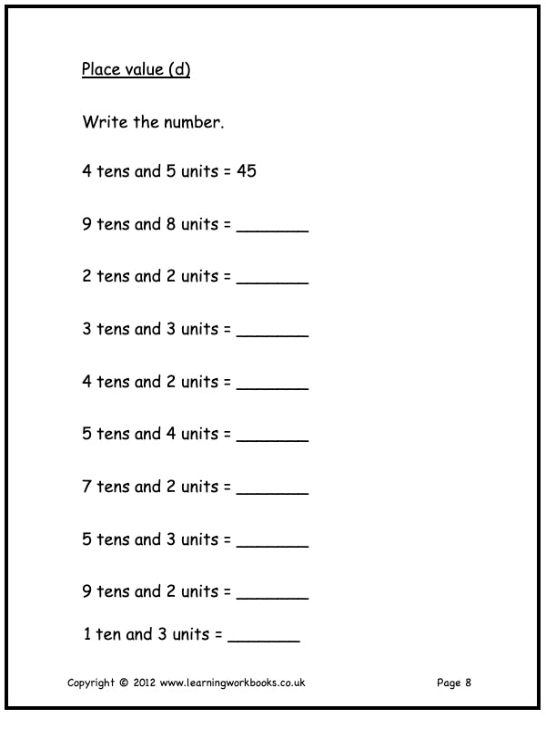 Numbers to 100 Workbook 2: Homework Sheets