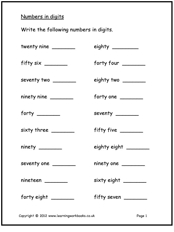 Numbers to 100 Workbook 2