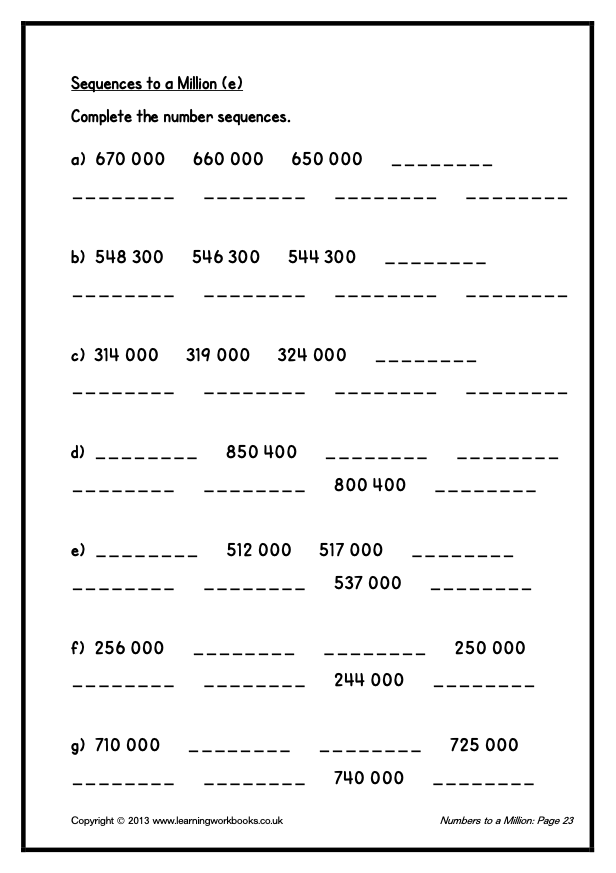 Numbers to a Million