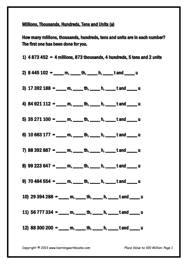 Place Value to 100 Million