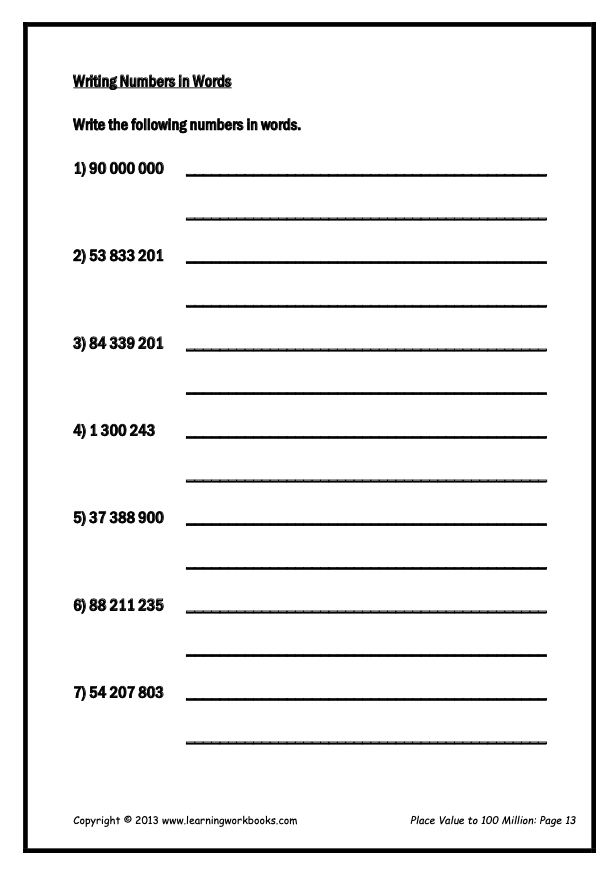 Place Value to 100 Million