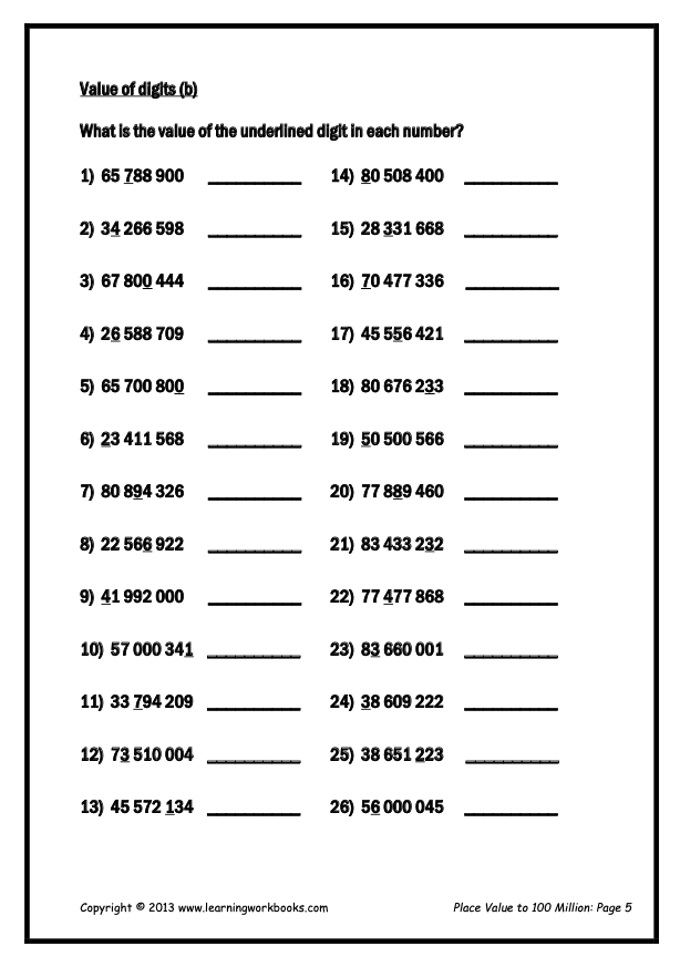 Place Value to 100 Million