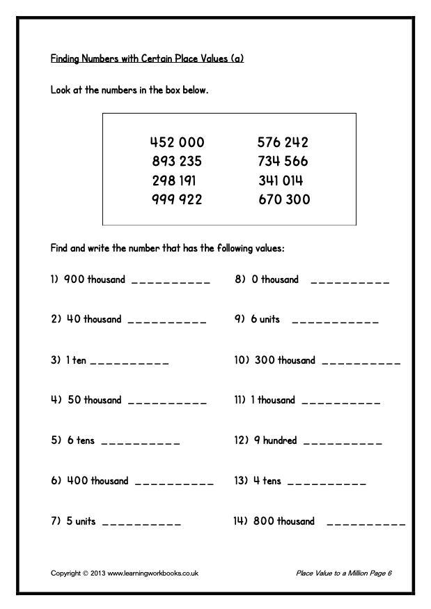 Place Value to a Million