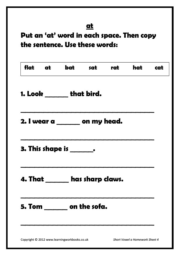 Phonics 1 Homework Sheets: Short Vowel a