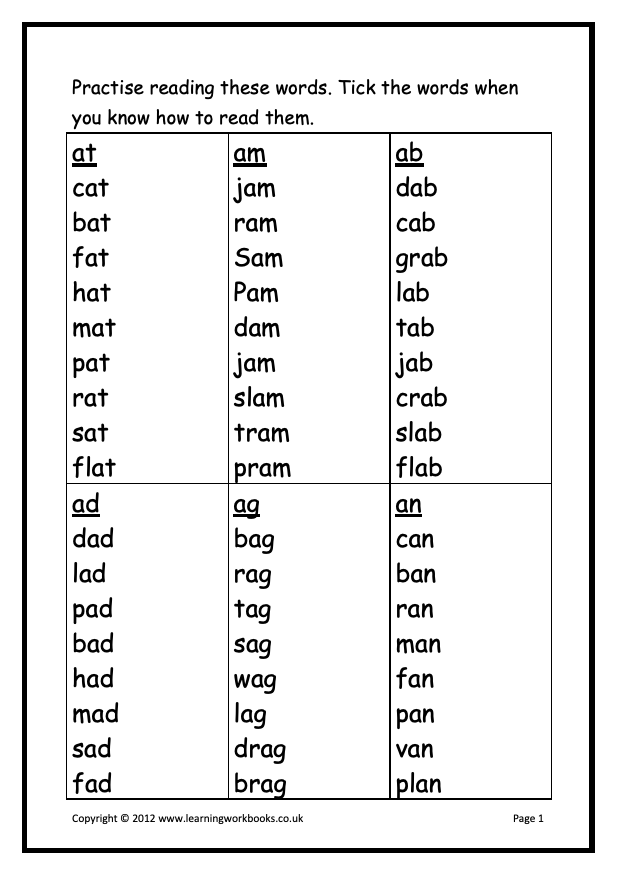 Phonics Workbook 1 - Short Vowel a