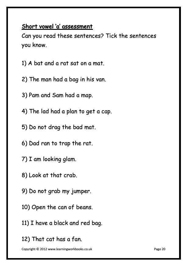 Phonics Workbook 1 - Short Vowel a