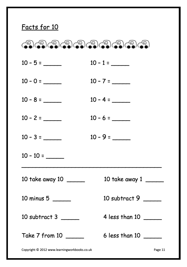 Subtraction to 10