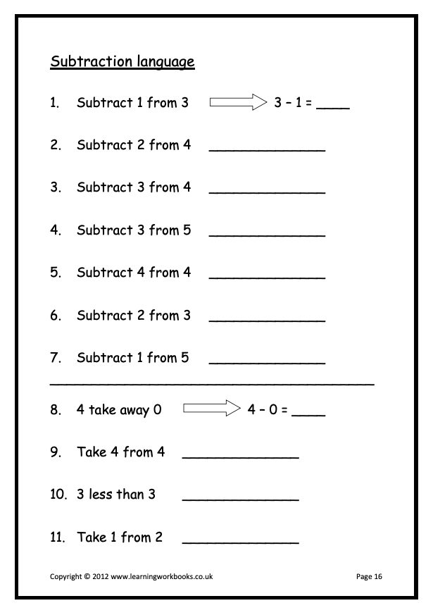 Subtraction to 5